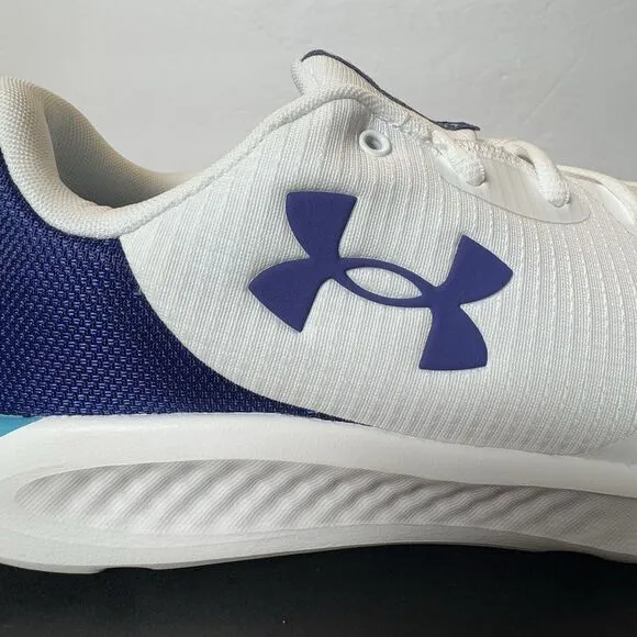 Under Armour Mens Size 9.5 Charged Pursuit 3 White Sonar Blue Running Shoes