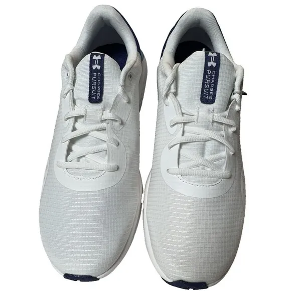 Under Armour Mens Size 9.5 Charged Pursuit 3 White Sonar Blue Running Shoes