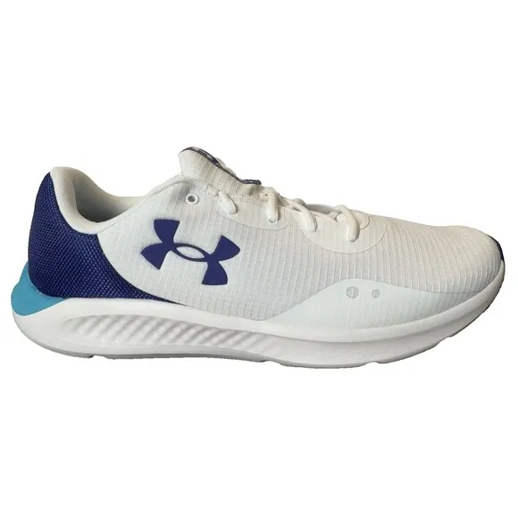Under Armour Mens Size 9.5 Charged Pursuit 3 White Sonar Blue Running Shoes
