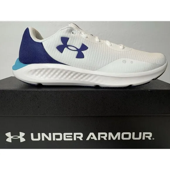 Under Armour Mens Size 9.5 Charged Pursuit 3 White Sonar Blue Running Shoes