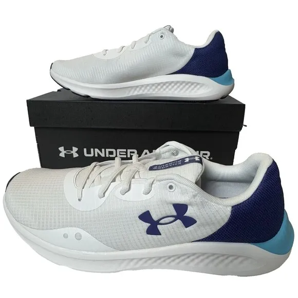 Under Armour Mens Size 9.5 Charged Pursuit 3 White Sonar Blue Running Shoes