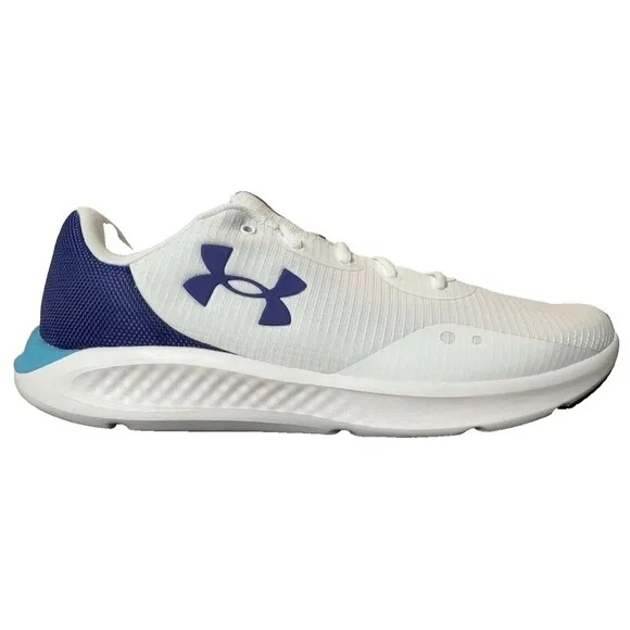 Under Armour Mens Size 9.5 Charged Pursuit 3 White Sonar Blue Running Shoes