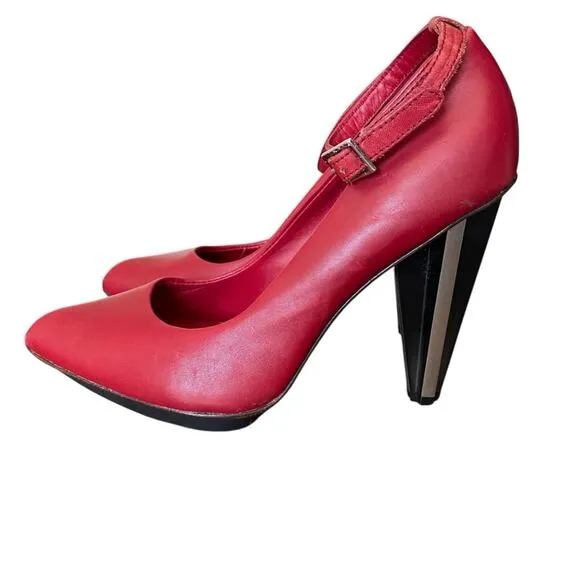 United Nude Red Leather Ankle Strap Metal HeelSize 37 US 6.5