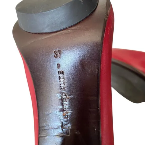 United Nude Red Leather Ankle Strap Metal HeelSize 37 US 6.5