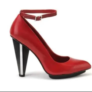 United Nude Red Leather Ankle Strap Metal HeelSize 37 US 6.5
