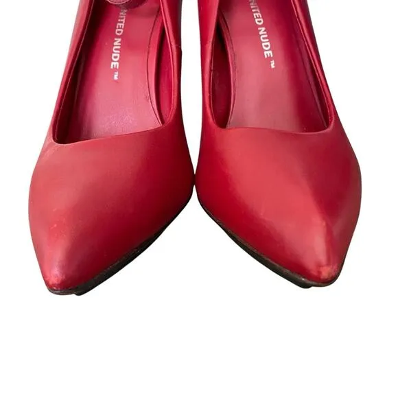 United Nude Red Leather Ankle Strap Metal HeelSize 37 US 6.5