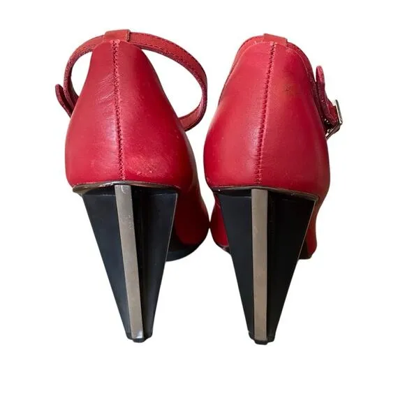 United Nude Red Leather Ankle Strap Metal HeelSize 37 US 6.5