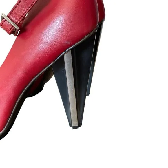 United Nude Red Leather Ankle Strap Metal HeelSize 37 US 6.5