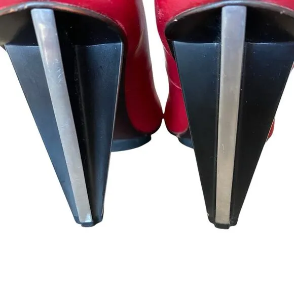 United Nude Red Leather Ankle Strap Metal HeelSize 37 US 6.5