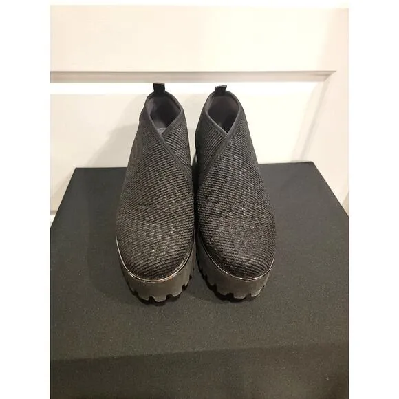 United Nude Wedge Shoes Women's Sz 7.5 Slip On Black Silver Stretch