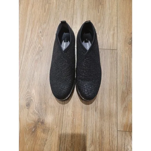 United Nude Wedge Shoes Women's Sz 7.5 Slip On Black Silver Stretch