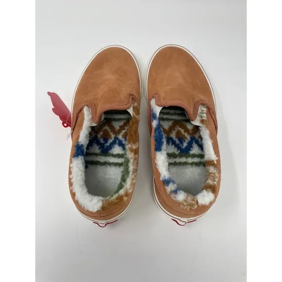 VANS Classic Slip On Suede Sherpa Shoes Mens 7 Womens 8.5 Sunburn Marshmallow