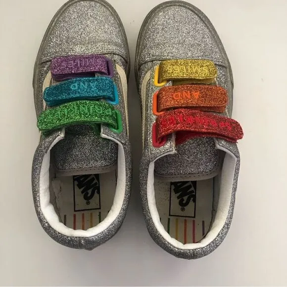 Vans *Flour Shop* rainbow glitter pride Velcro strap sneaker skate shoes