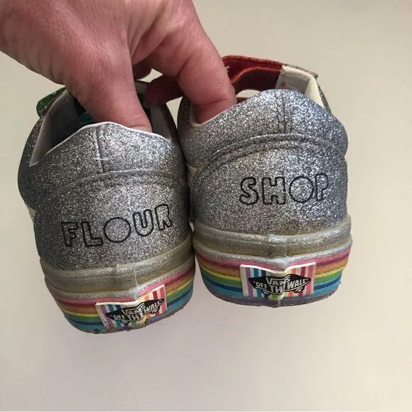 Vans *Flour Shop* rainbow glitter pride Velcro strap sneaker skate shoes