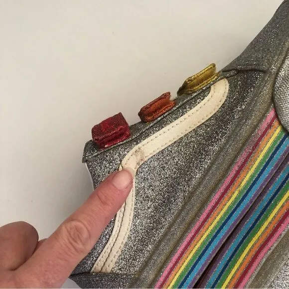 Vans *Flour Shop* rainbow glitter pride Velcro strap sneaker skate shoes