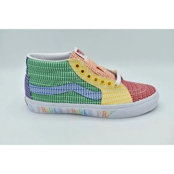 Vans Mens Size 10 Sk8-Mid True White Multicolor Pride Casual Shoes Sneakers