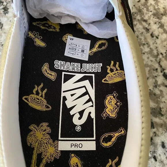 Vans Pro x Shake Junt slip on skate black/gold shoes  men size 7.5 NIB.