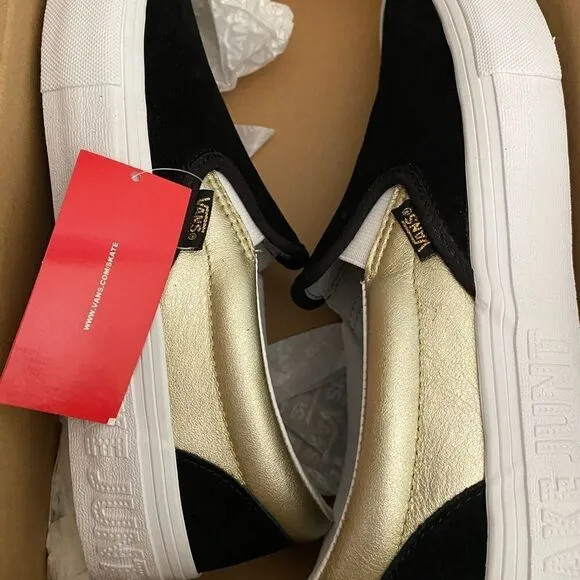 Vans Pro x Shake Junt slip on skate black/gold shoes  men size 7.5 NIB.
