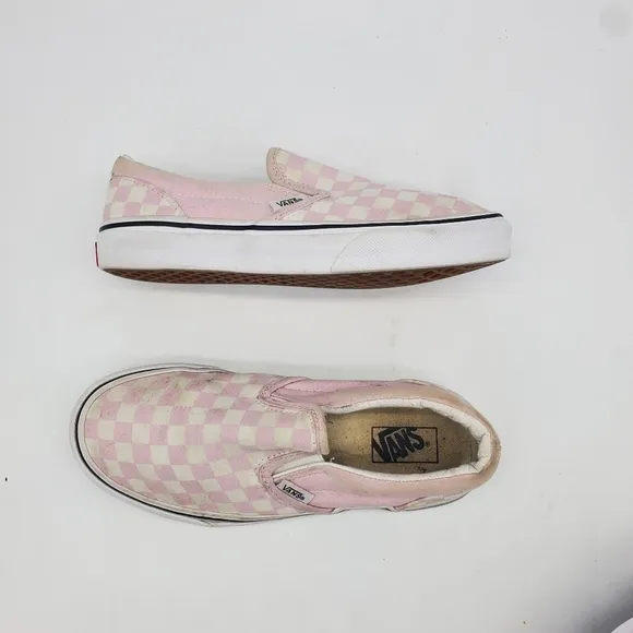 Vans Shoes Youth 3 Girl Classic Off The Wall Slip On White Pink Checkerboard