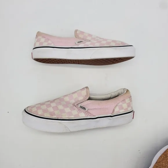 Vans Shoes Youth 3 Girl Classic Off The Wall Slip On White Pink Checkerboard