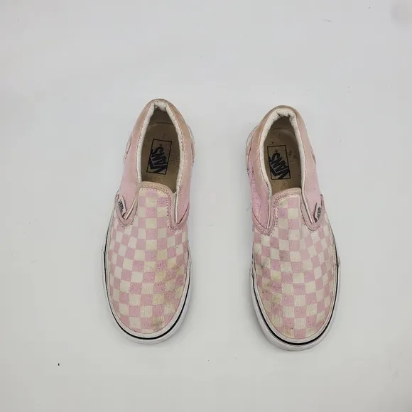 Vans Shoes Youth 3 Girl Classic Off The Wall Slip On White Pink Checkerboard