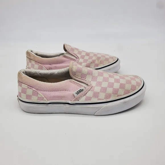 Vans Shoes Youth 3 Girl Classic Off The Wall Slip On White Pink Checkerboard