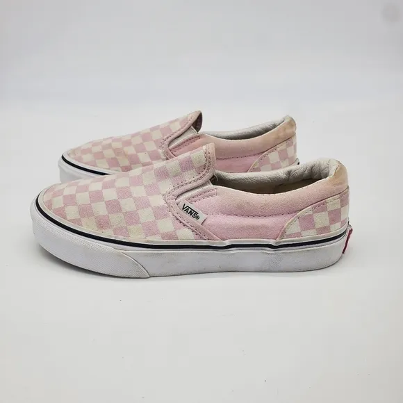 Vans Shoes Youth 3 Girl Classic Off The Wall Slip On White Pink Checkerboard