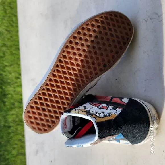 VANS SK8-HI USED SIZE 8 DISNEY MICKEY AND FRIENDS BLACK BEIGE