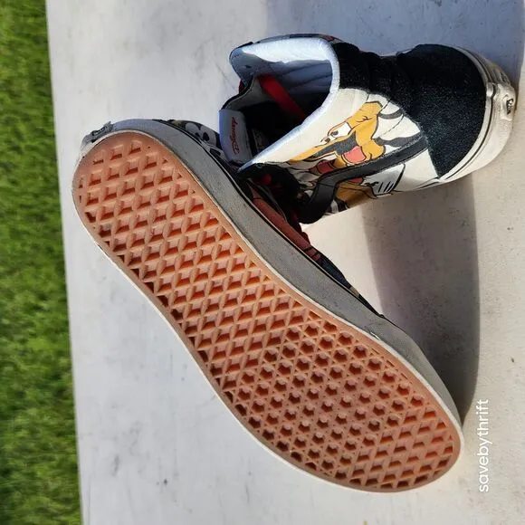 VANS SK8-HI USED SIZE 8 DISNEY MICKEY AND FRIENDS BLACK BEIGE