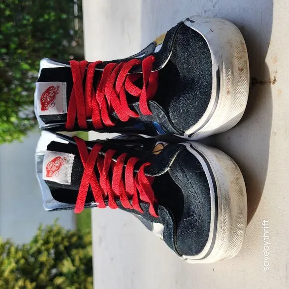VANS SK8-HI USED SIZE 8 DISNEY MICKEY AND FRIENDS BLACK BEIGE