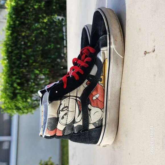 VANS SK8-HI USED SIZE 8 DISNEY MICKEY AND FRIENDS BLACK BEIGE