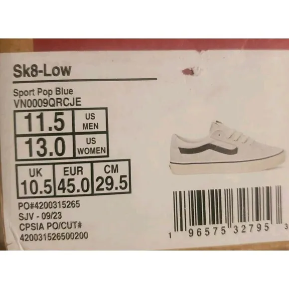 Vans SK8 Low Spoet Pop Blue Suede Off White Cream Men Sz 11.5 Vn0009qrcje