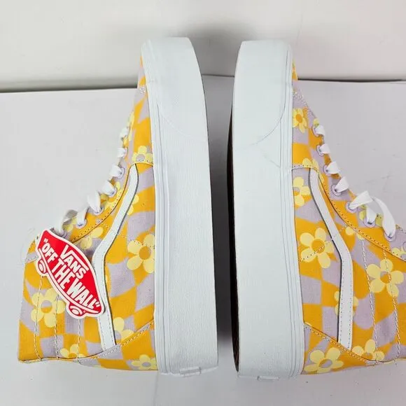 Vans U SK8-HI High Top Shoes‎ Yellow Purple Flowers Size M 10 / W 11.5