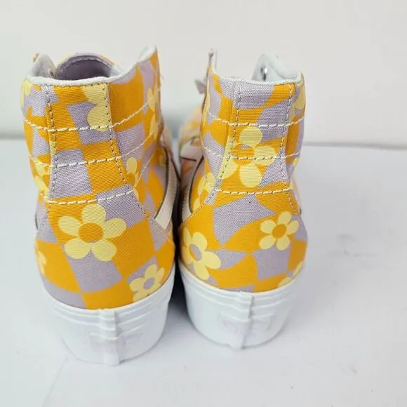 Vans U SK8-HI High Top Shoes‎ Yellow Purple Flowers Size M 10 / W 11.5