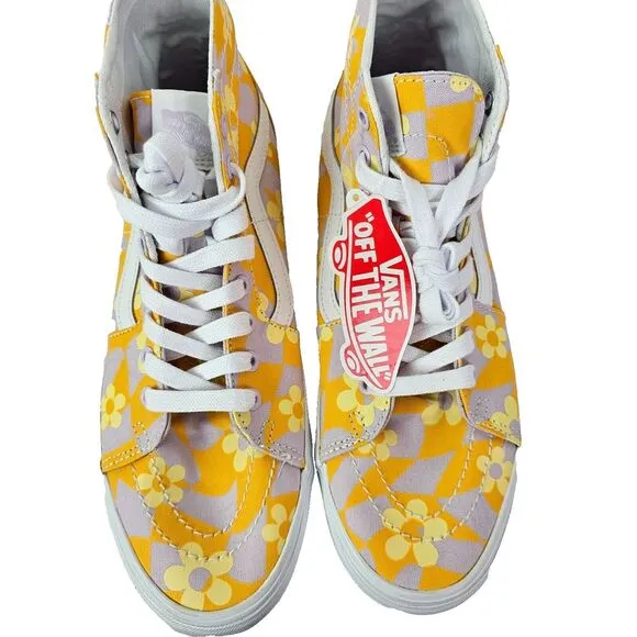Vans U SK8-HI High Top Shoes‎ Yellow Purple Flowers Size M 10 / W 11.5