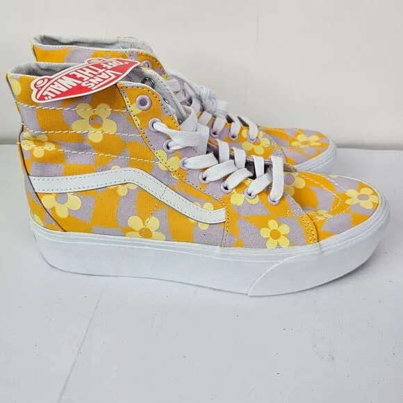 Vans U SK8-HI High Top Shoes‎ Yellow Purple Flowers Size M 10 / W 11.5