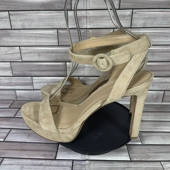 Veronica Beard Women's Beige Suede Darcelle Ankle Strap Heel Shoe Size 11-NEW