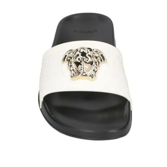 VERSACE Womens White La Medusa Round Toe Slip On Slide Sandals Shoes 35.5