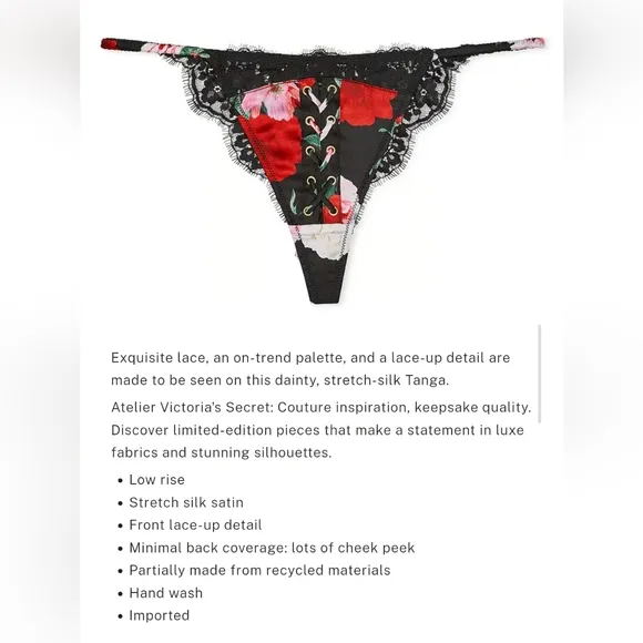 Victoria's secret luxe silk VERY SEXY Atelier Satin Lace tanga panty LARGE