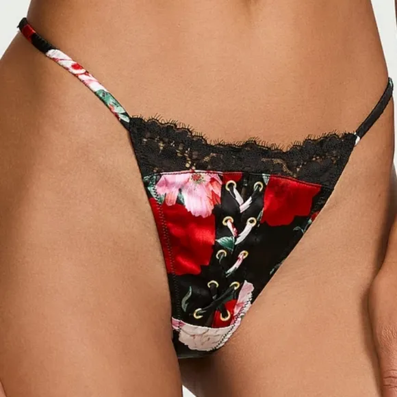 Victoria's secret luxe silk VERY SEXY Atelier Satin Lace tanga panty LARGE