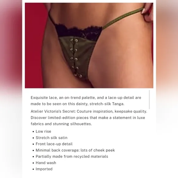 Victoria's secret luxe stretch silk SEXY Atelier Satin Lace tanga panty LARGE