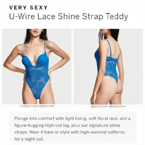 Victoria's secret very sexy u-wire lace shine strap teddy lingerie BLUE bodysuit