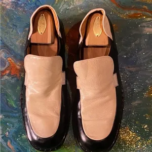 Vintage 90s Elegant TODD WELSH Black and Cream Men's Loafers SIZE 12