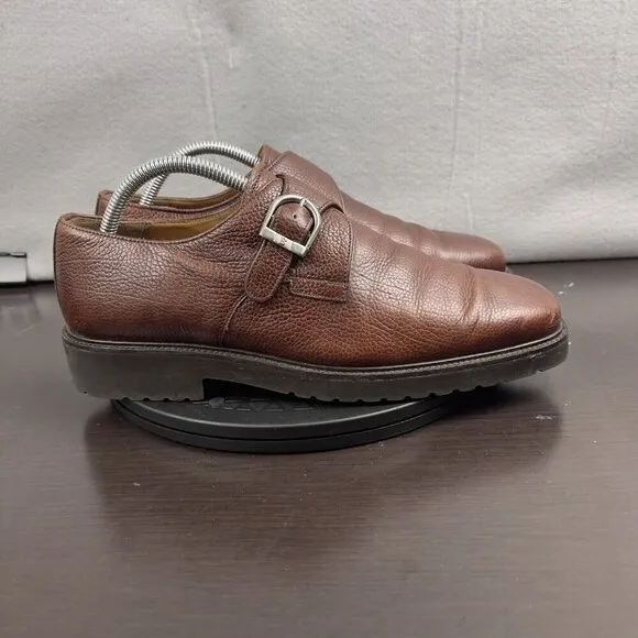 Vintage Bally Brown Papel Leather Monk Strap Made In Italy Shoes - Size 8.5