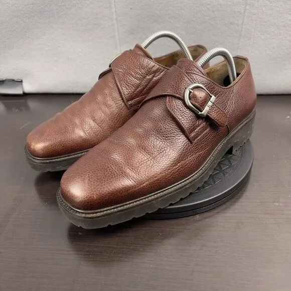 Vintage Bally Brown Papel Leather Monk Strap Made In Italy Shoes - Size 8.5