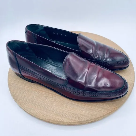Vintage Bruno Magli Shoes Mens 11 Burgundy Leather Driving Loafers Italy