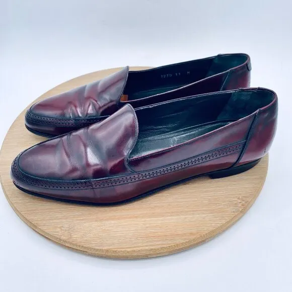 Vintage Bruno Magli Shoes Mens 11 Burgundy Leather Driving Loafers Italy