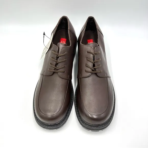 Vintage Esprit Brown Leather Chunky Y2K Block Heel Lug Sole Loafers Shoes 9.5
