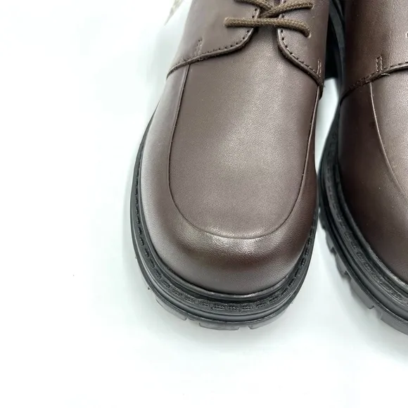 Vintage Esprit Brown Leather Chunky Y2K Block Heel Lug Sole Loafers Shoes 9.5