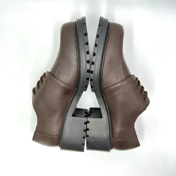 Vintage Esprit Brown Leather Chunky Y2K Block Heel Lug Sole Loafers Shoes 9.5